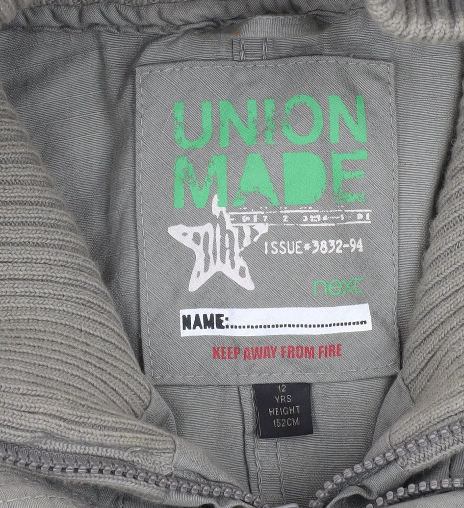 Next Boys Green Cotton Military Jacket 12 Years Zip Pockets Mid-Length