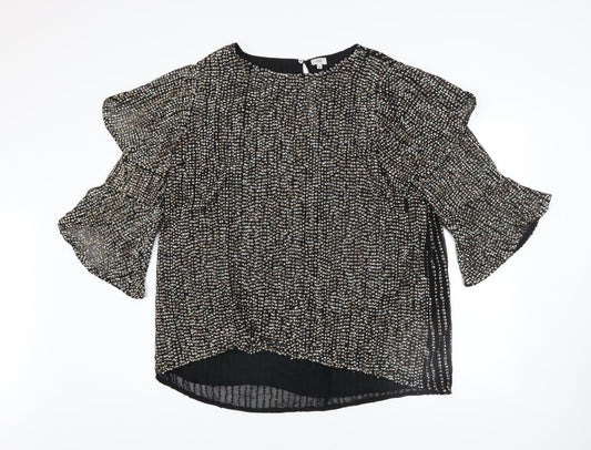River Island Womens Black Sequin Ruffle Sleeve Blouse Size 18