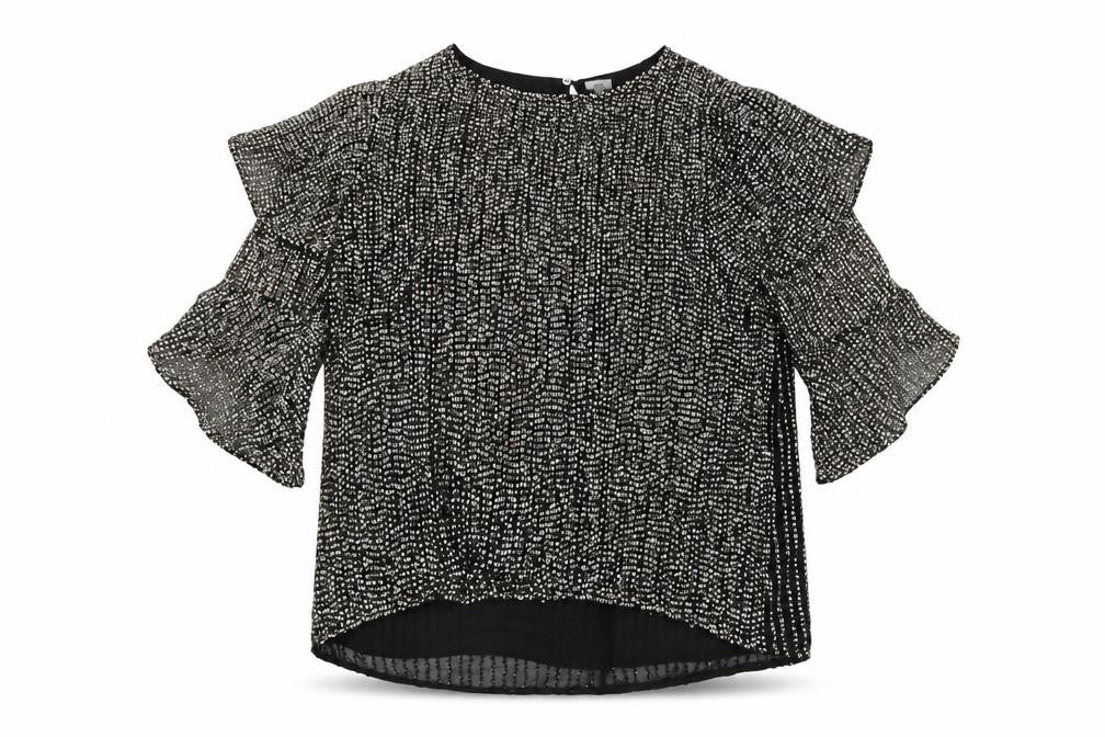 River Island Womens Black Sequin Ruffle Sleeve Blouse Size 18