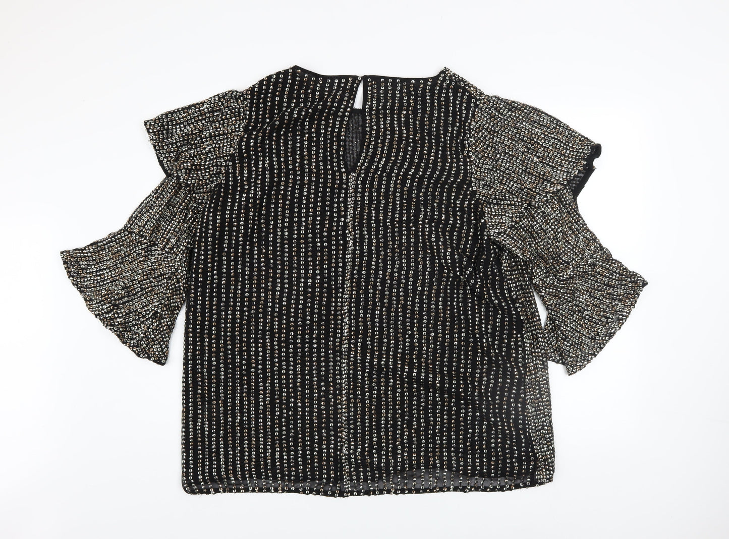 River Island Womens Black Sequin Ruffle Sleeve Blouse Size 18