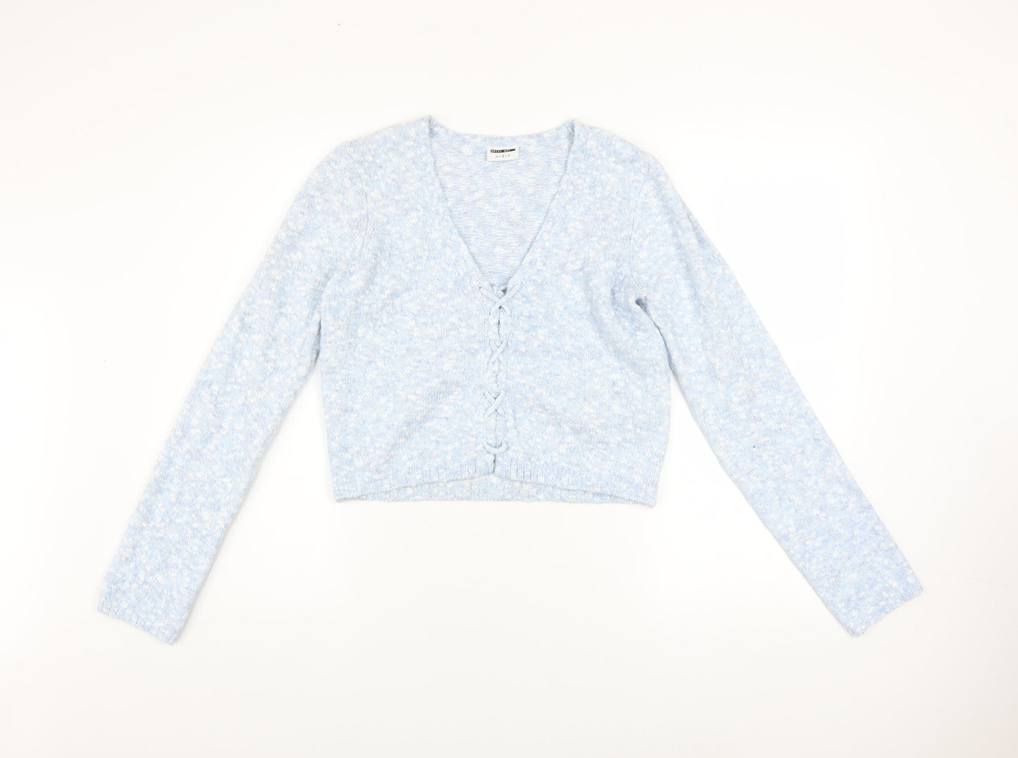 Noisy May Women Blue V-Neck Cropped Knit Cardigan Size M