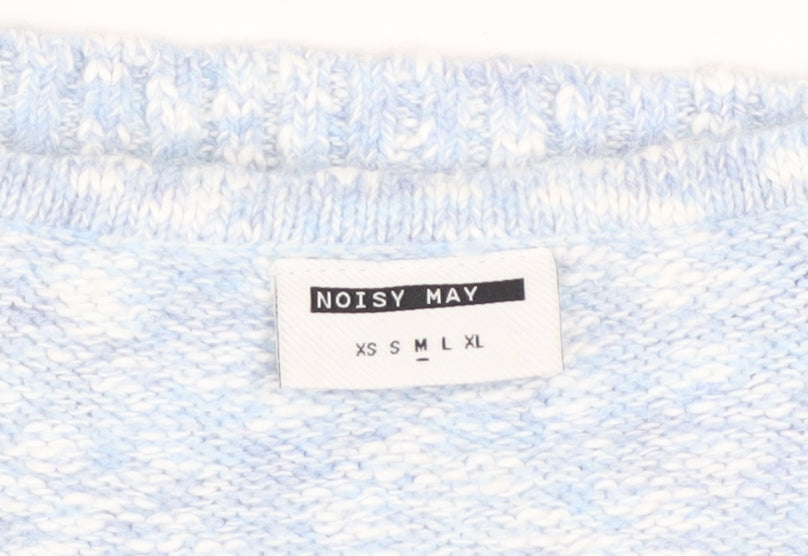 Noisy May Women Blue V-Neck Cropped Knit Cardigan Size M
