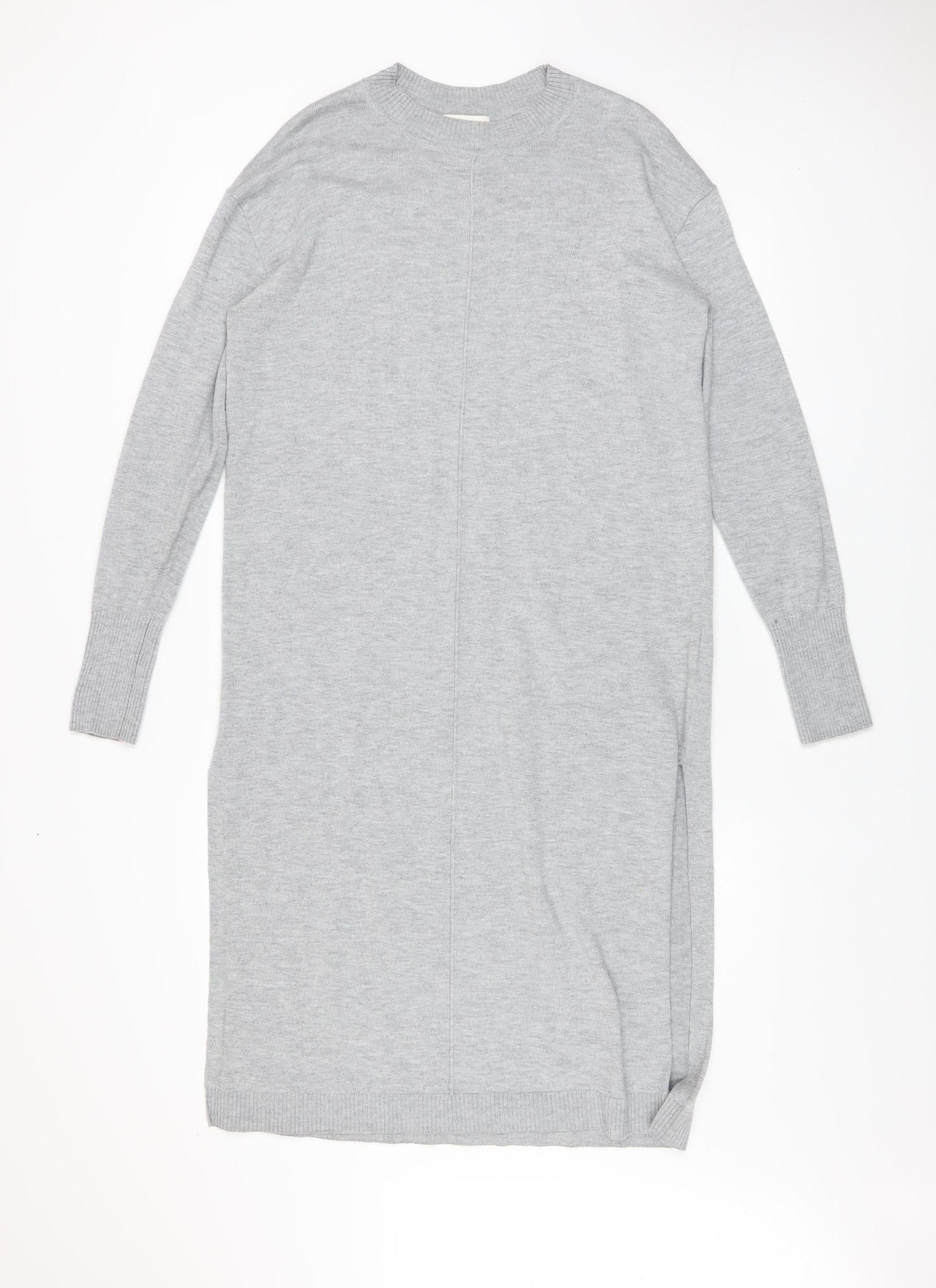 H&M Women Grey Long Sleeve Crew Neck Knit Jumper Dress XS