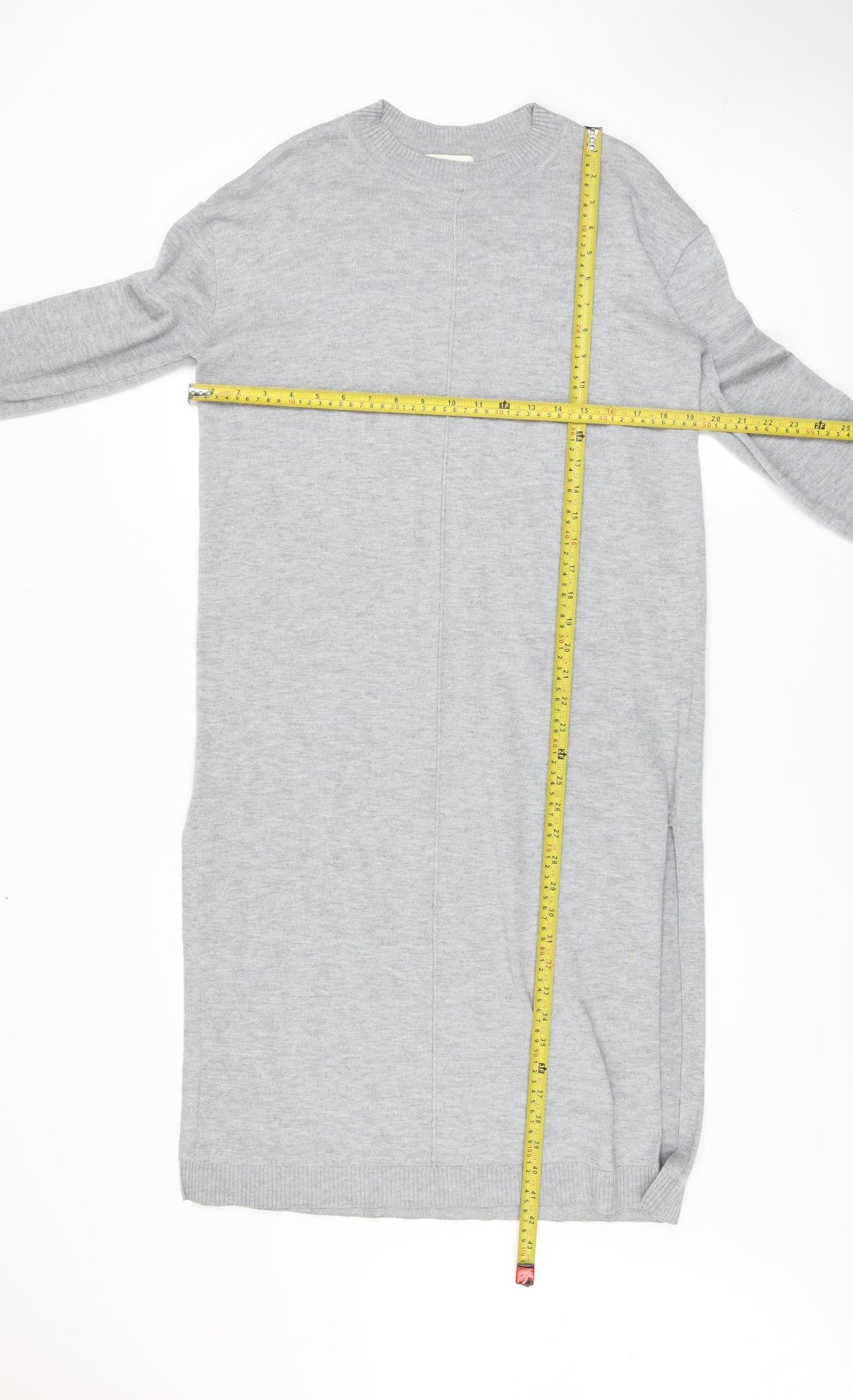 H&M Women Grey Long Sleeve Crew Neck Knit Jumper Dress XS