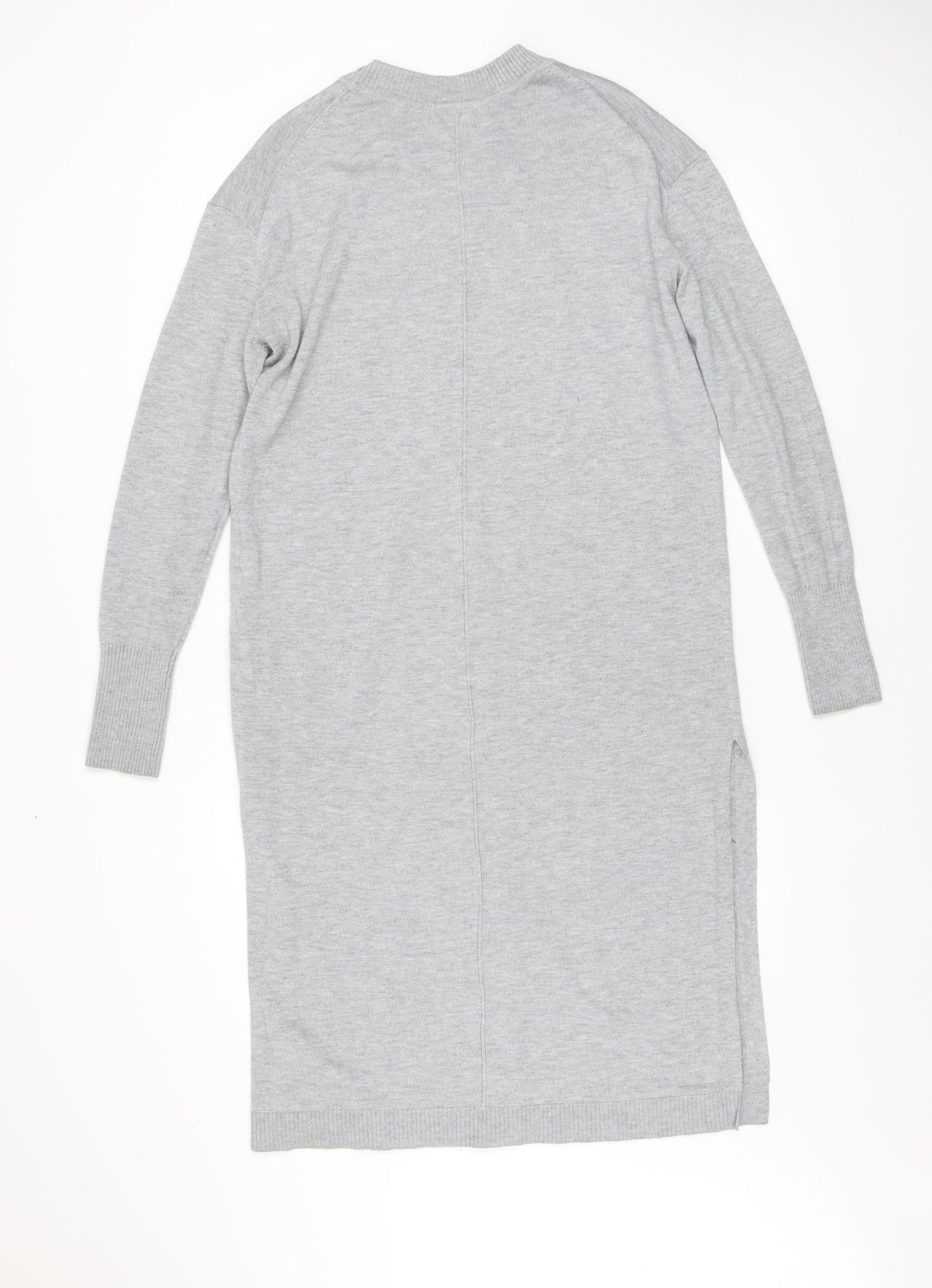 H&M Women Grey Long Sleeve Crew Neck Knit Jumper Dress XS