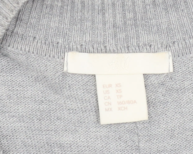 H&M Women Grey Long Sleeve Crew Neck Knit Jumper Dress XS