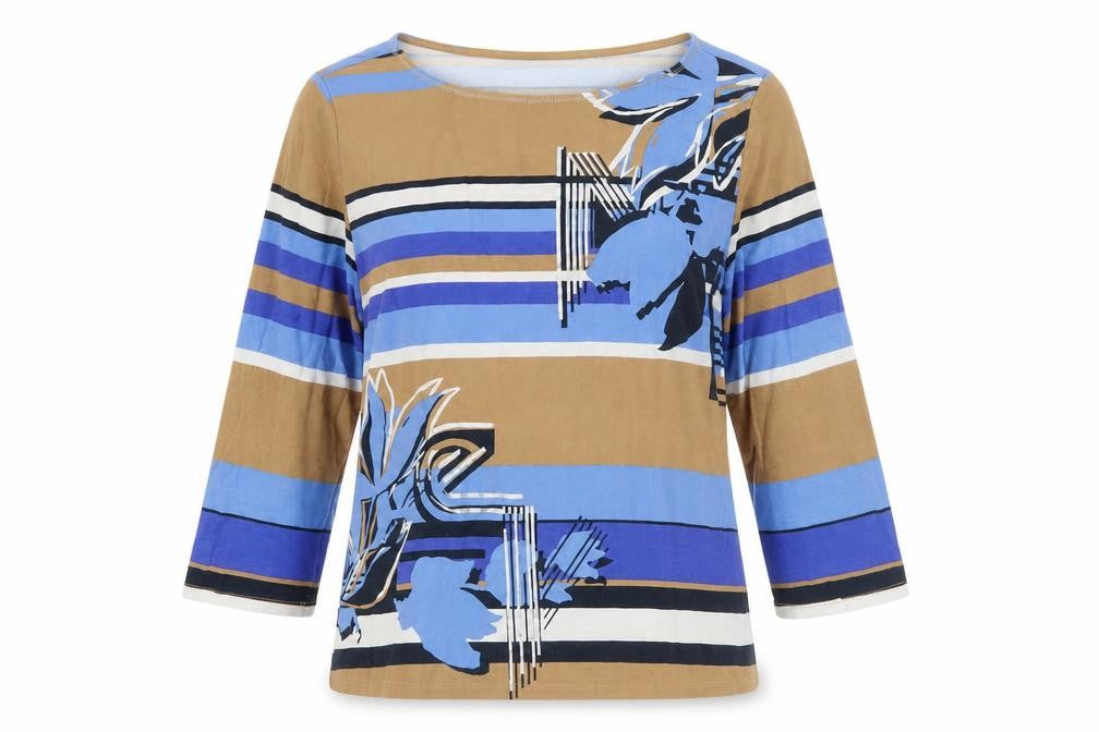 Betty Barclay Womens Multicoloured 3/4 Sleeve Jersey T-Shirt Size 12