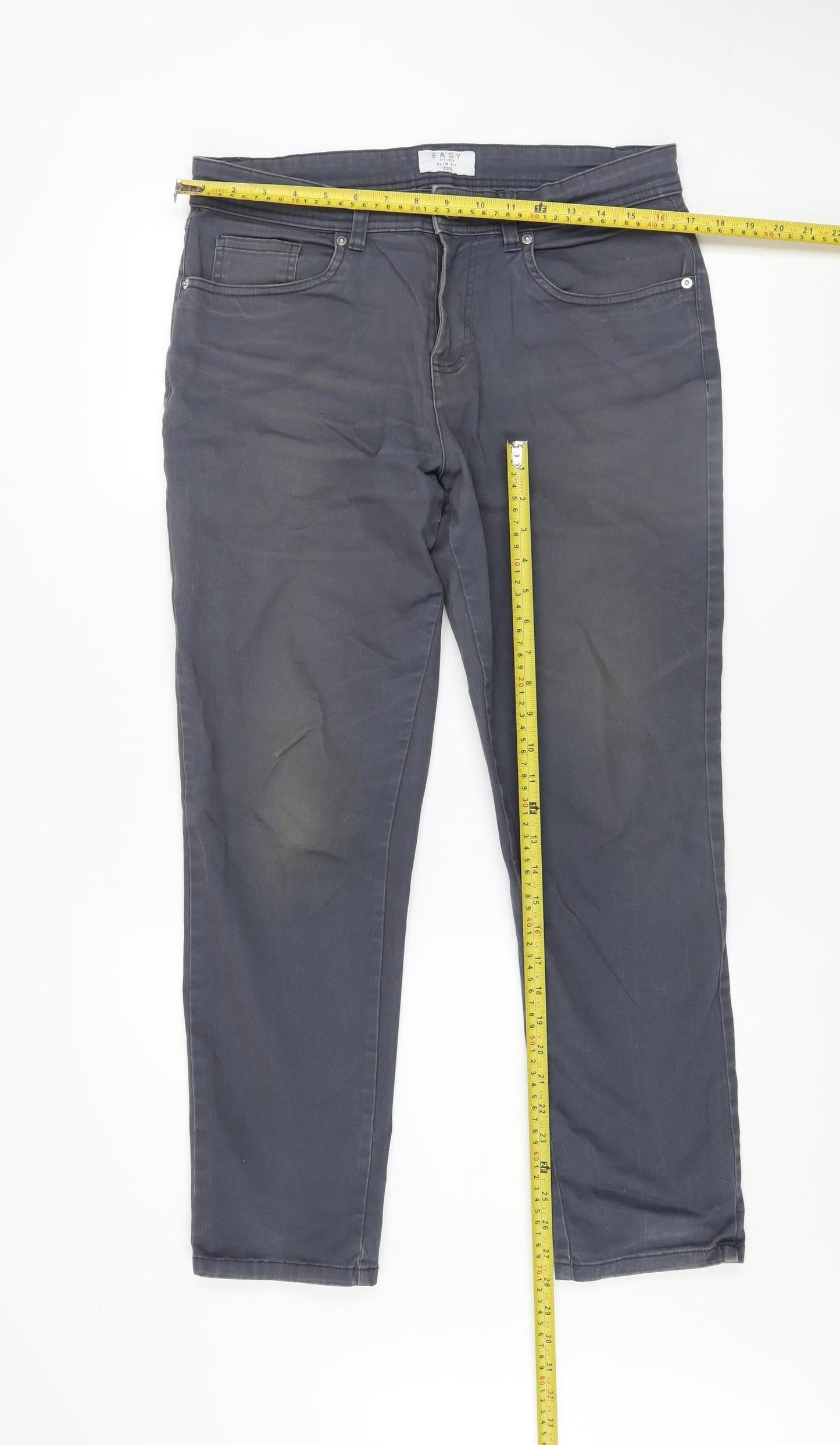 Easy Slim Fit Men's Grey Denim Jeans 32S Straight Leg