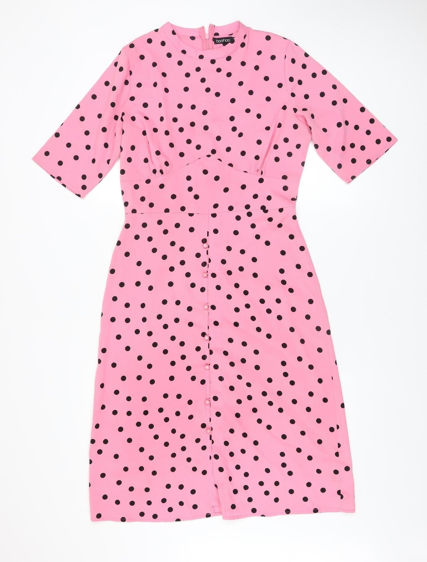 Boohoo Women Pink Polka Dot Bodycon Knee Length Dress Size 12