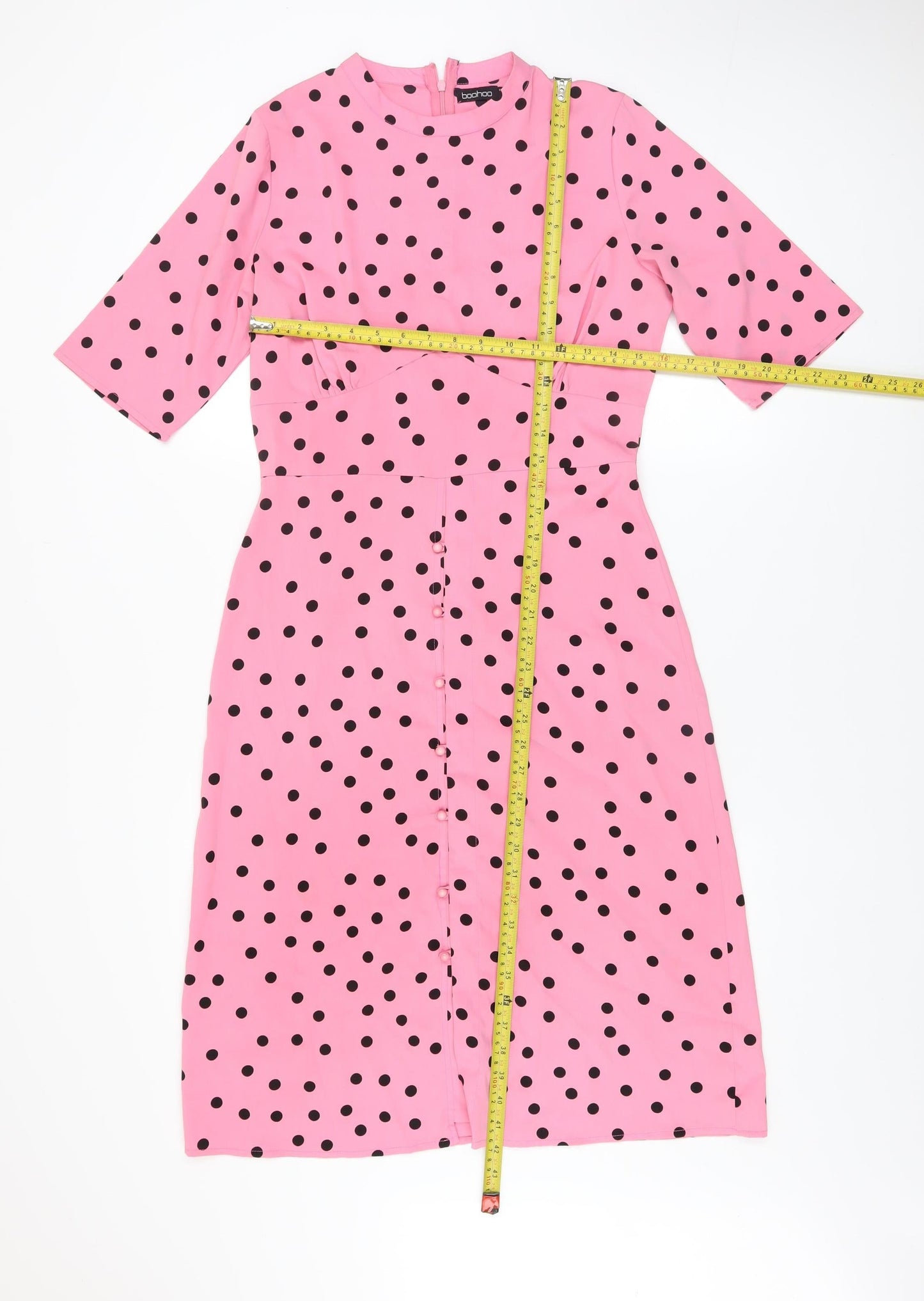Boohoo Women Pink Polka Dot Bodycon Knee Length Dress Size 12