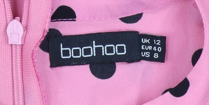 Boohoo Women Pink Polka Dot Bodycon Knee Length Dress Size 12