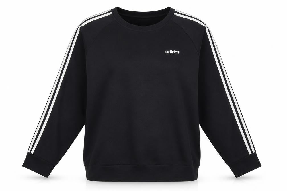 Front view of Adidas Women Black L Sweatshirt Cotton Blend Crew Neck Long Sleeve
