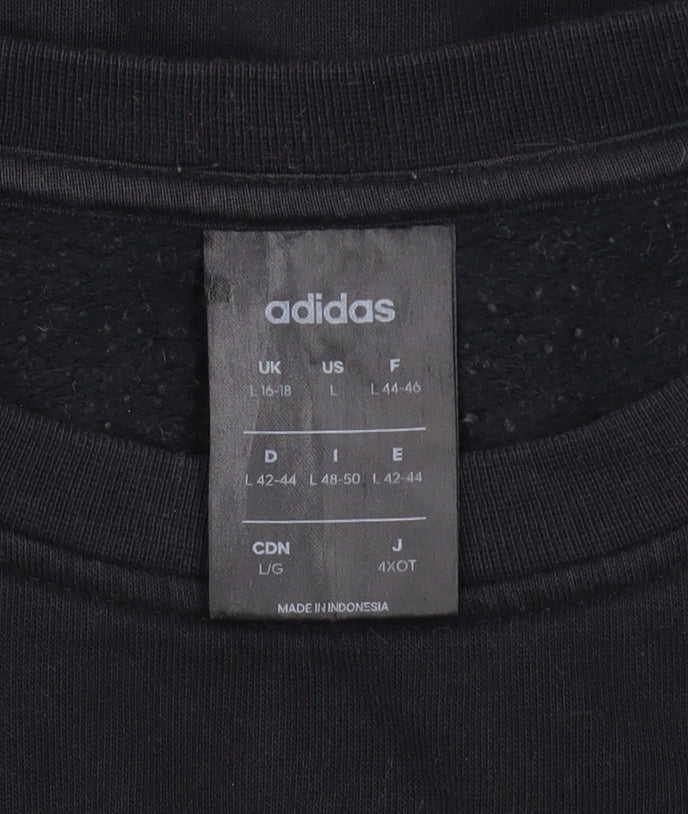 Adidas Women Black L Sweatshirt Cotton Blend Crew Neck Long Sleeve