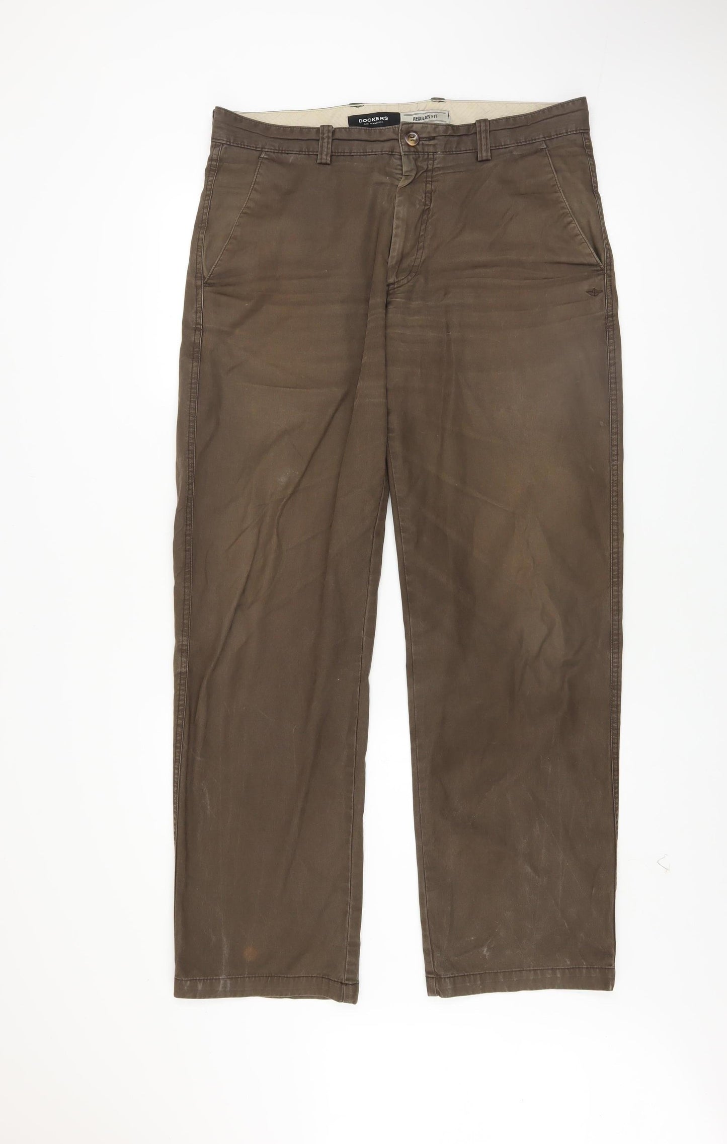 Dockers Men's Brown Chino Regular Fit Trousers 34x32 Cotton