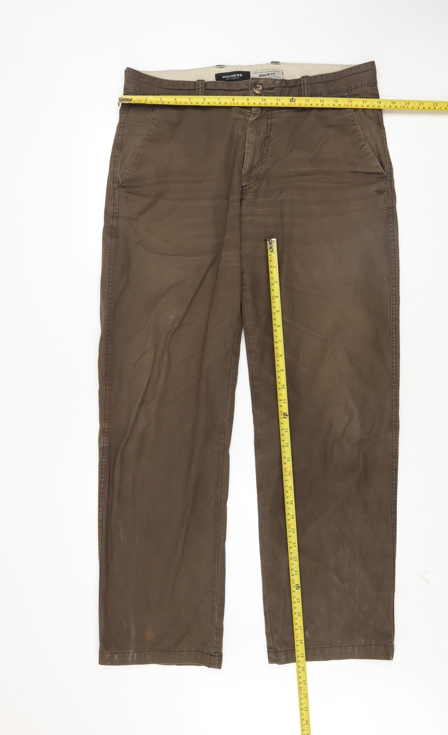 Dockers Men's Brown Chino Regular Fit Trousers 34x32 Cotton