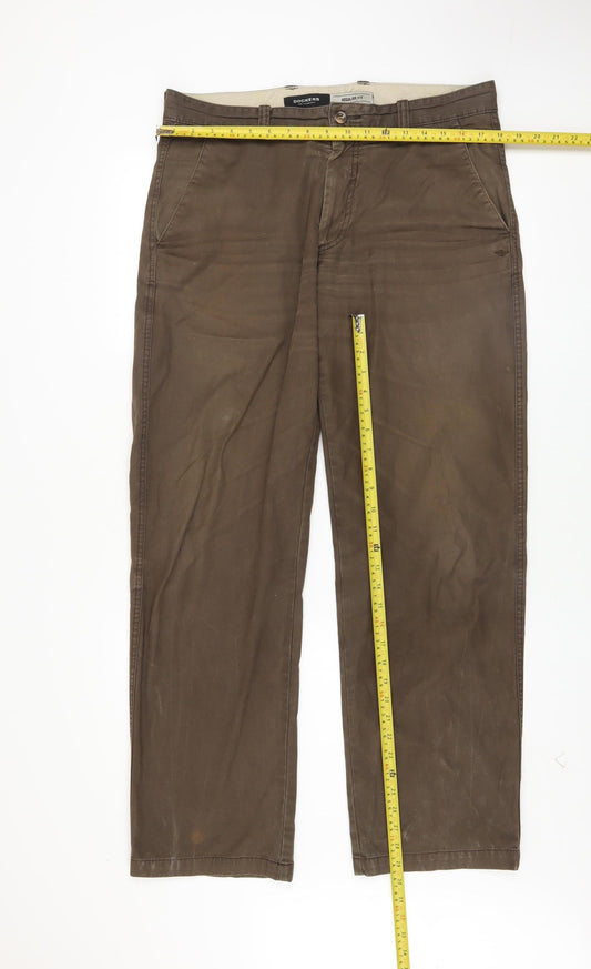 Dockers Men's Brown Chino Regular Fit Trousers 34x32 Cotton