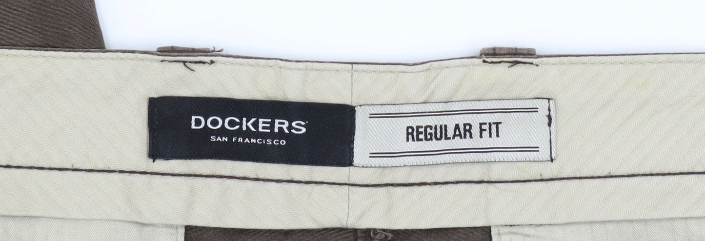Dockers Men's Brown Chino Regular Fit Trousers 34x32 Cotton