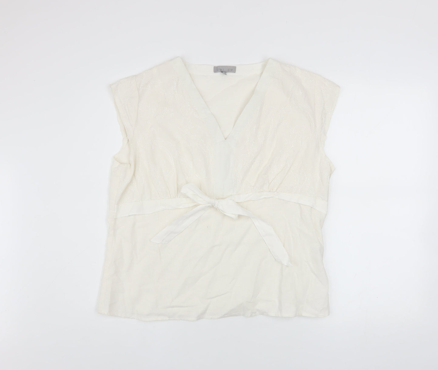 Per Se Women’s Ivory Linen V-Neck Wrap Blouse Size 20
