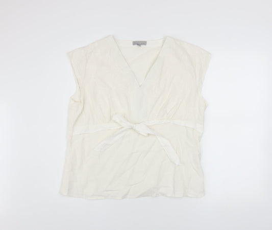 Per Se Women’s Ivory Linen V-Neck Wrap Blouse Size 20