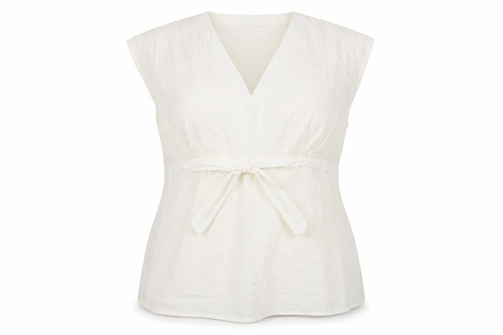 Per Se Women’s Ivory Linen V-Neck Wrap Blouse Size 20