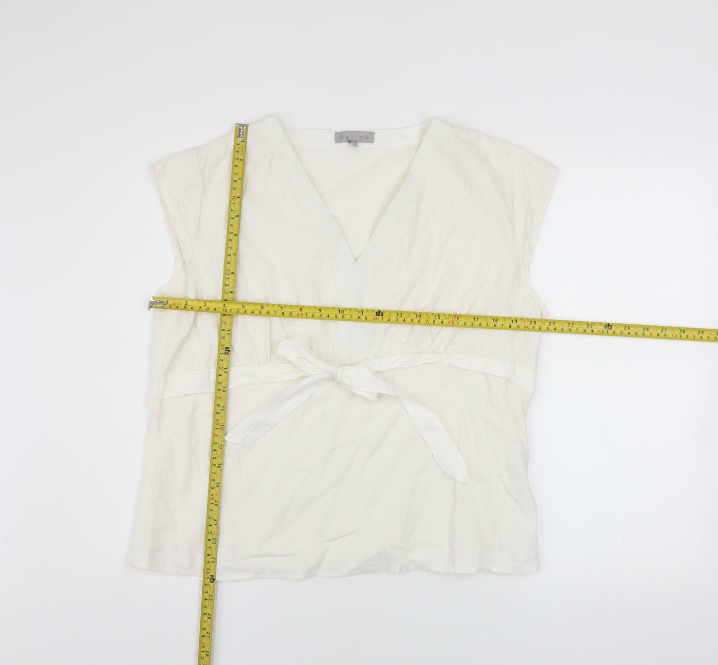 Per Se Women’s Ivory Linen V-Neck Wrap Blouse Size 20