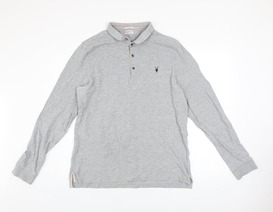 AllSaints Men's Grey Cotton Long Sleeve Polo Shirt XL