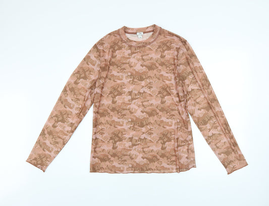 River Island Women’s Brown Camouflage Mesh Long Sleeve T-Shirt Size 18