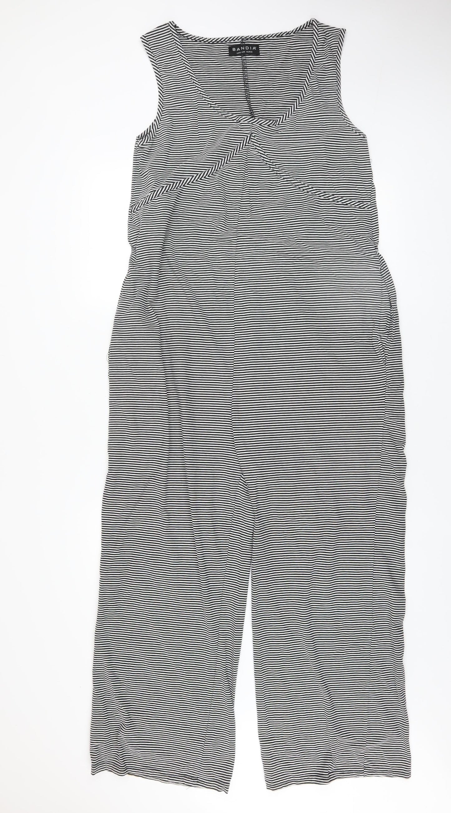 Bandia Women Black Stripe Sleeveless Jumpsuit Size 12 Cotton Blend