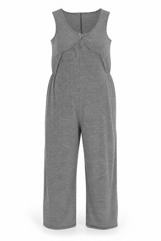 Bandia Women Black Stripe Sleeveless Jumpsuit Size 12 Cotton Blend
