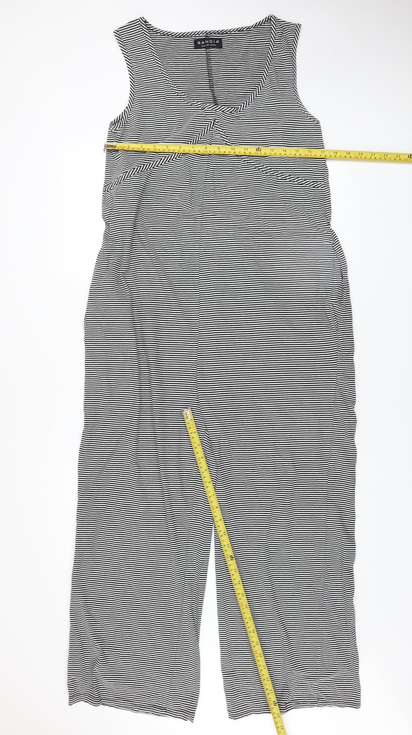 Bandia Women Black Stripe Sleeveless Jumpsuit Size 12 Cotton Blend