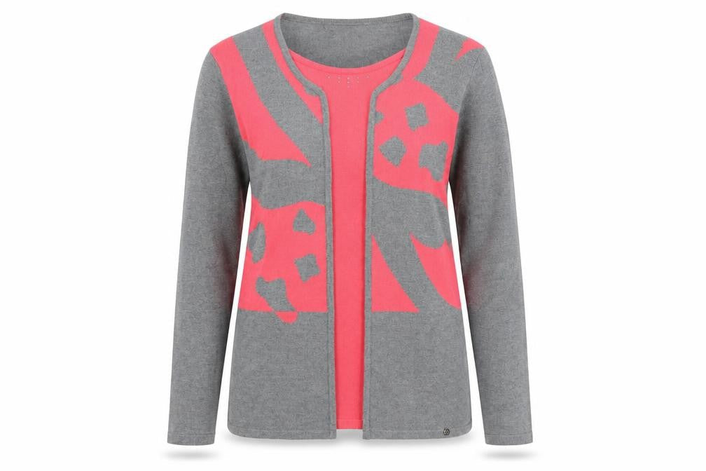 Golléhaug Women’s Grey & Pink Animal Print Cardigan Size 12