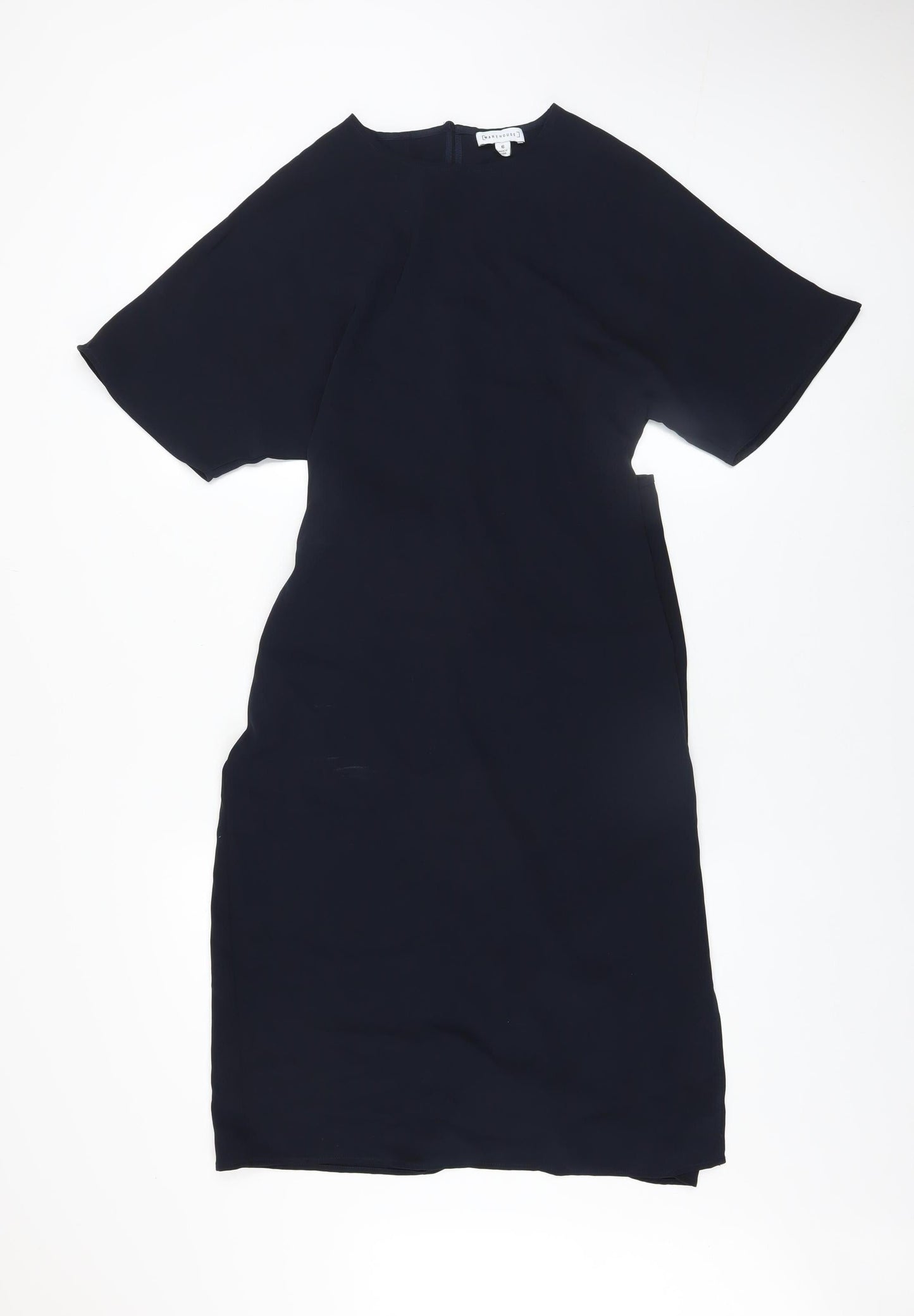 Warehouse Women’s Black Belted Wrap Dress Size 6 Half Sleeve