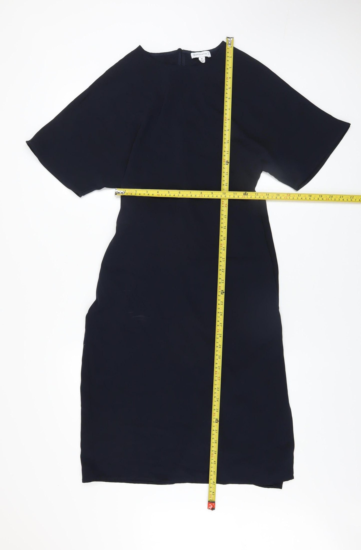 Warehouse Women’s Black Belted Wrap Dress Size 6 Half Sleeve
