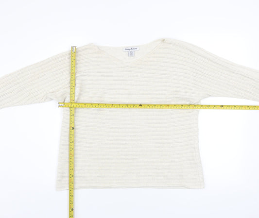 Tommy Bahama Womens Ivory V-Neck Open-Knit Cotton Jumper Size L