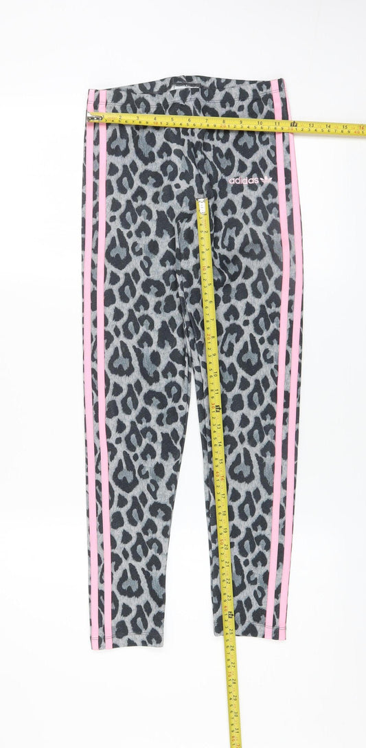Adidas Girls Grey Animal Print Tight Leggings 11-12 Years Activewear
