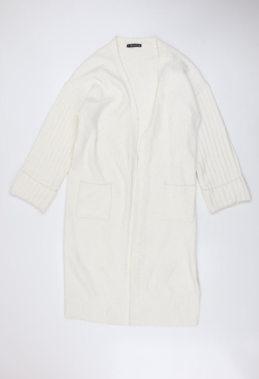 Dunnes Women Cream Open Cardigan Small Polyester Blend Longline