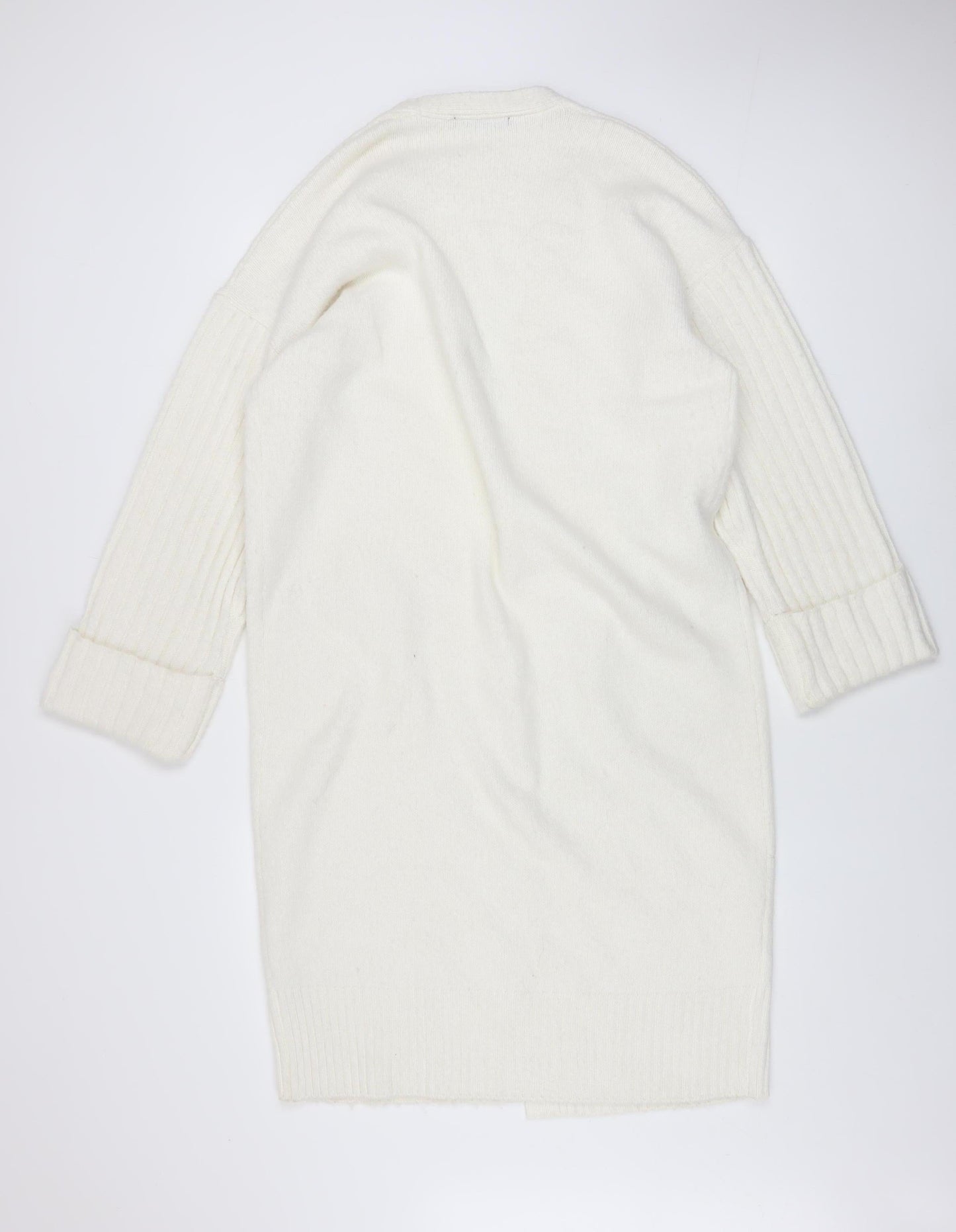 Dunnes Women Cream Open Cardigan Small Polyester Blend Longline