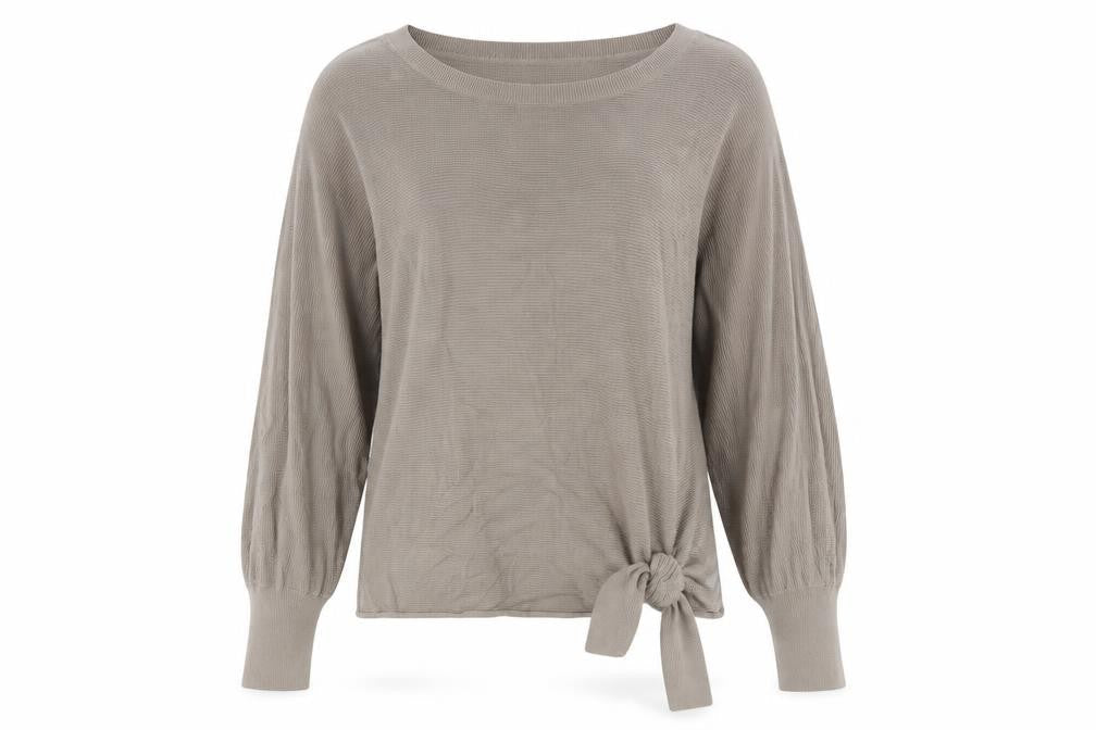 Front view of Oui Women’s Beige Boat Neck Tie Side Knit Jumper, size UK 14