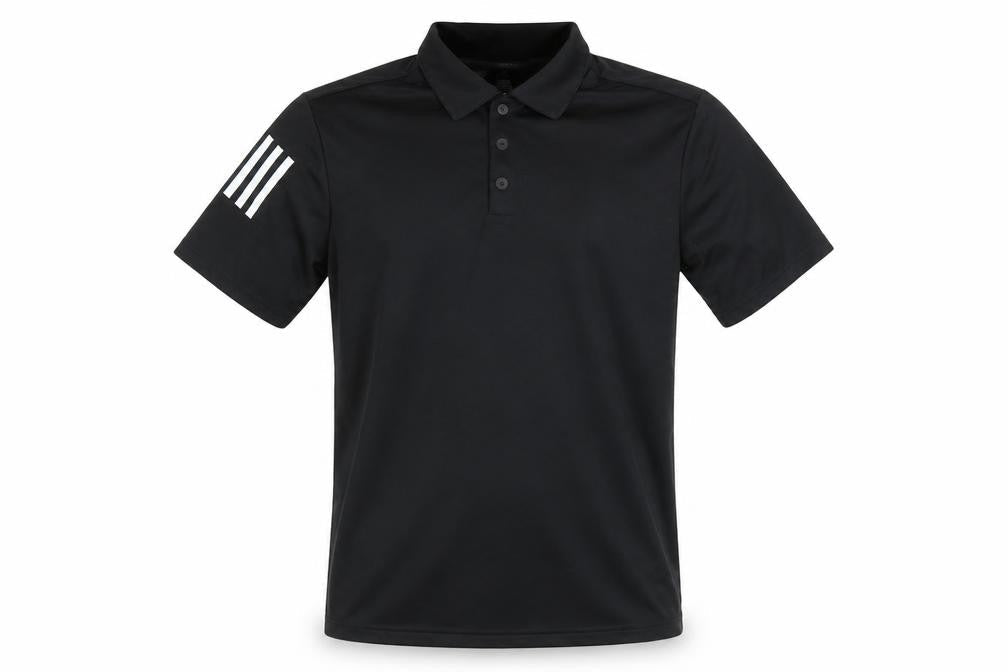 Front view of Adidas boys’ black polo shirt 15-16 years activewear lightweight top