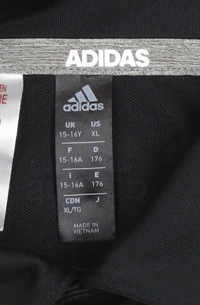 Adidas Boys Black Polo Shirt 15-16 Years Activewear Lightweight Top