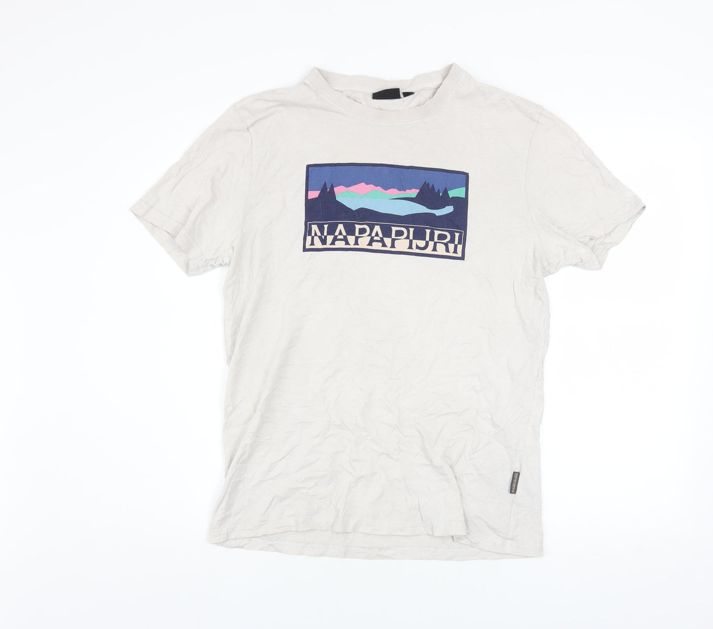 Napapijri Men’s Beige Graphic Print Cotton T-Shirt Size L