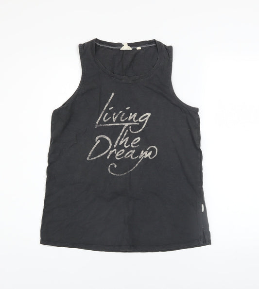 Fat Face Womens Black Cotton 'Living The Dream' Tank Top Size 10