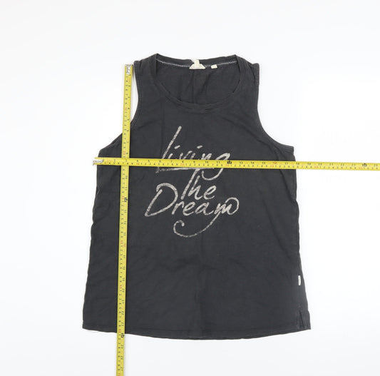 Fat Face Womens Black Cotton 'Living The Dream' Tank Top Size 10