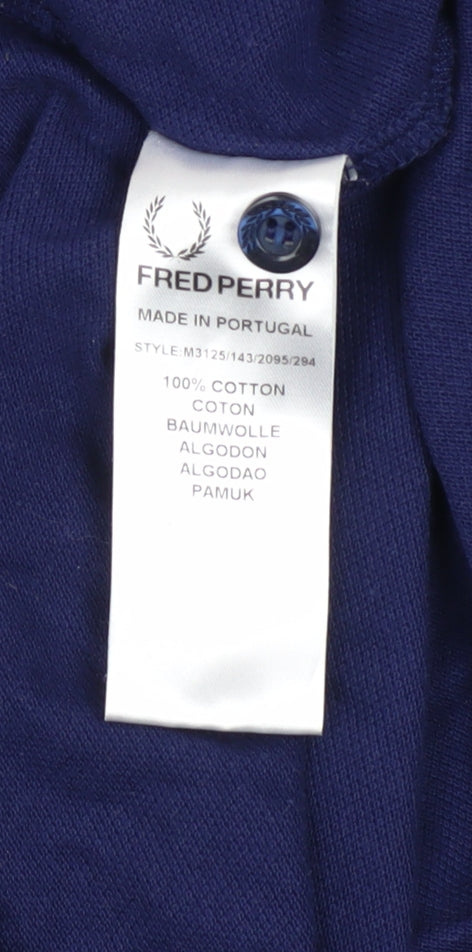 Fred Perry Men's Blue Slim Fit Polo Shirt Size M 100% Cotton