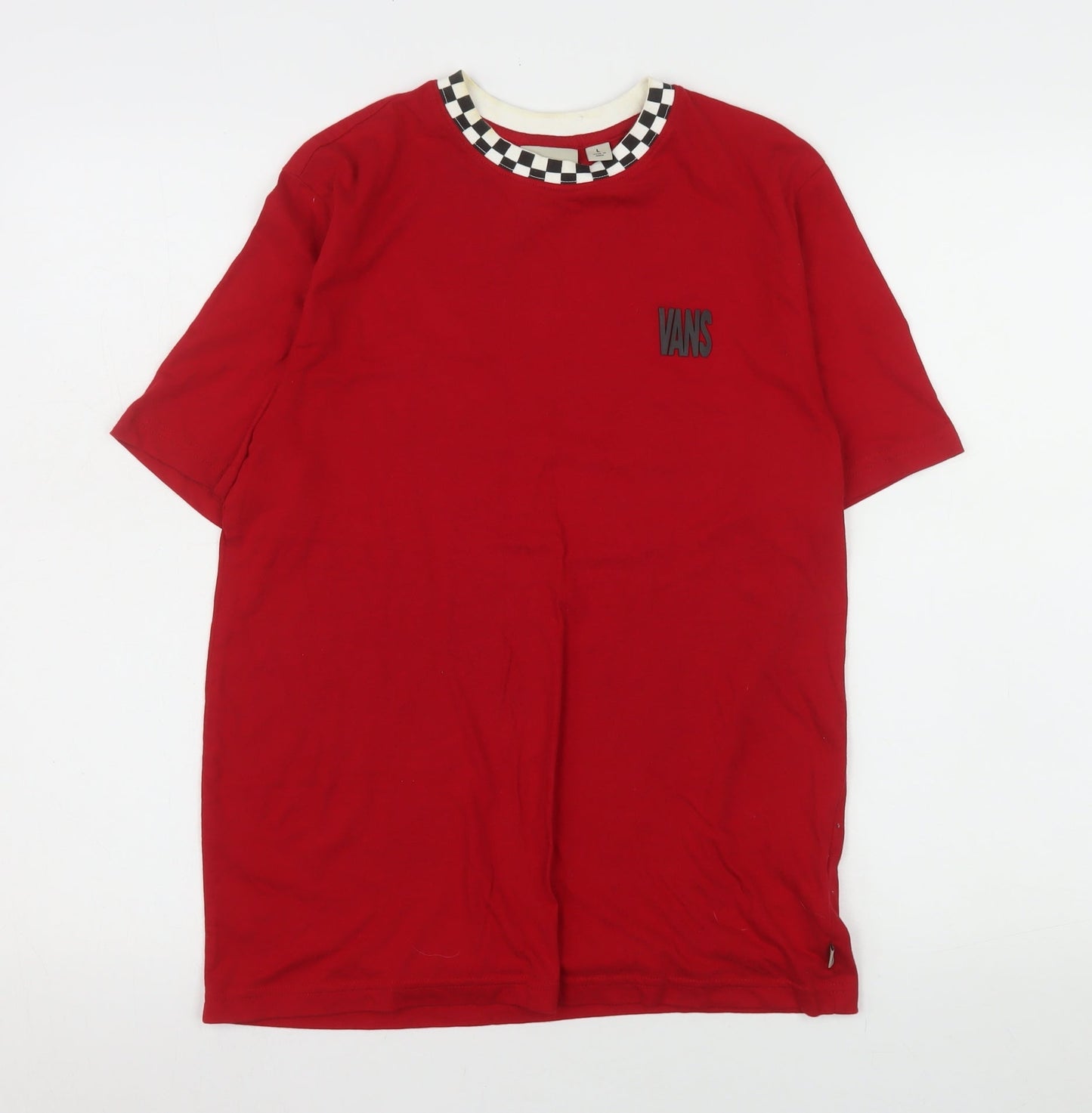 Vans Women Red Ringer T-Shirt L Retro Checkerboard Collar