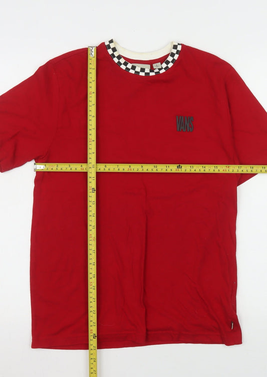 Vans Women Red Ringer T-Shirt L Retro Checkerboard Collar