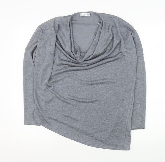 Gallery Womens Grey Cowl Neck Long Sleeve Knit Blouse Size 14