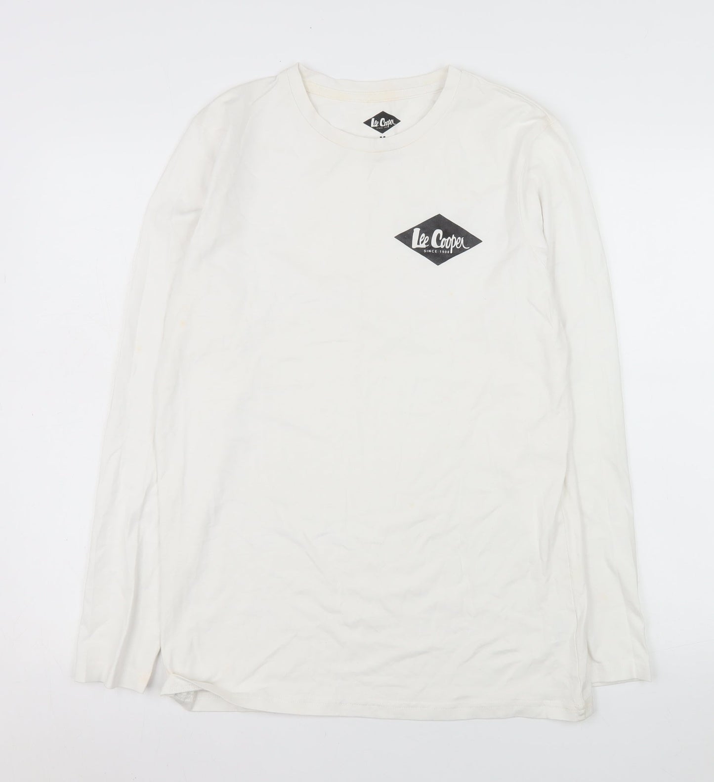 Lee Cooper Men's White Long Sleeve Crew Neck Cotton Top M