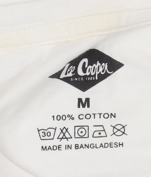 Lee Cooper Men's White Long Sleeve Crew Neck Cotton Top M