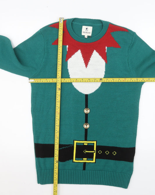 SoulCal & Co Mens Green Elf Christmas Jumper Size M Pullover Knit